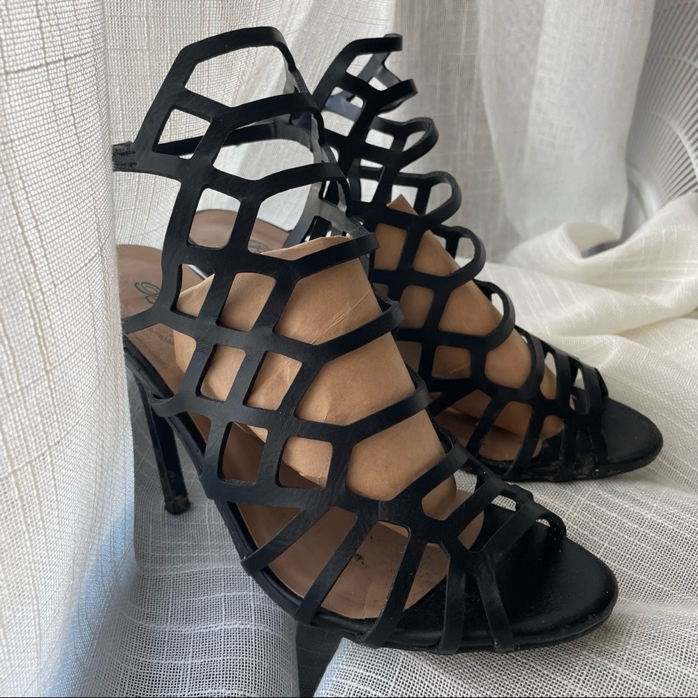Black strappy high heels